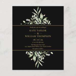 Budget Black Gold Greenery Wedding Photo Invite