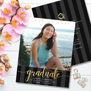 Budget black gold photo graduation chic invitation