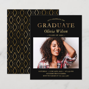 Budget Black Gold Photo Graduation Invitation
