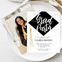 Budget Black Gold Photo Graduation Party Invite