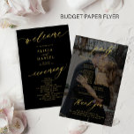 Budget black gold photo wedding program<br><div class="desc">Modern simple minimalist faux gold script trendy solid black ceremony and party cheap BUDGET wedding program paper flyer template featuring chic trendy romantic elegant calligraphy and custom photo overlay on the backside. Easy to personalize with your custom text and picture on both sides! PLEASE READ THIS BEFORE PURCHASING! This is...</div>