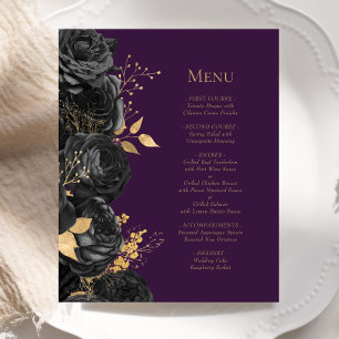 Budget Black Gold Purple Floral Wedding Menu