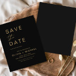 Budget Black Gold Save the Date Elegant<br><div class="desc">Budget Wedding Elegant Black and Gold Save the Date Cards. The Save the Date cards contain a modern hand lettered cursive script typography that are elegant,  simple and modern to use after you minimalist simple wedding day celebration.</div>