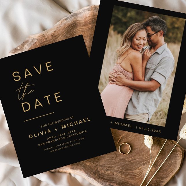 Budget Black Gold Save the Date Elegant Photo  Flyer (Creator Uploaded)