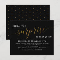 Budget Black & Gold Script Surprise Birthday Party