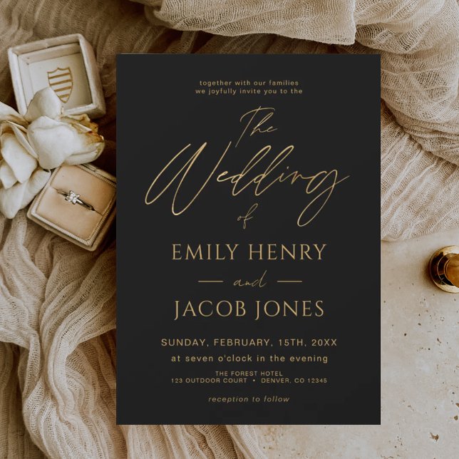Budget Black Gold Wedding Modern Invitation (Creator Uploaded)