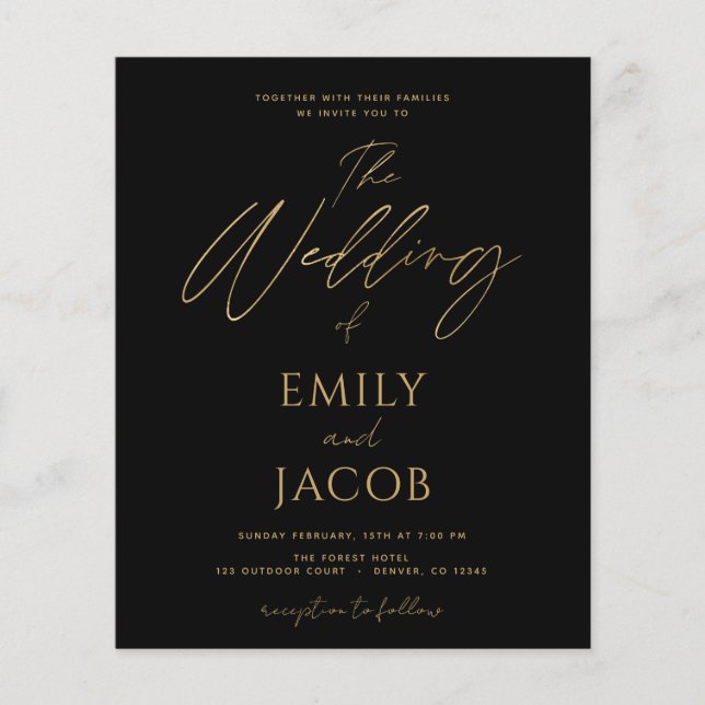 Budget Black Gold Wedding Modern Typography Flyer (Front)