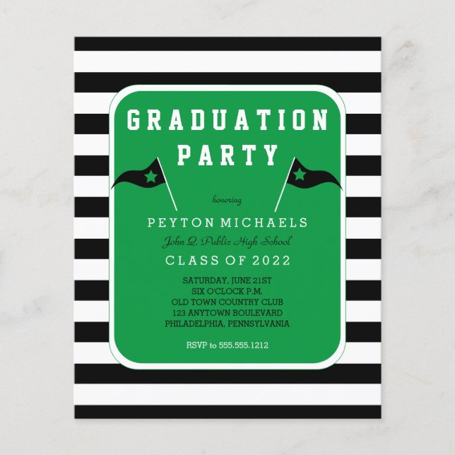 Budget Black |Green Flag Striped Graduation Party Flyer (Front)