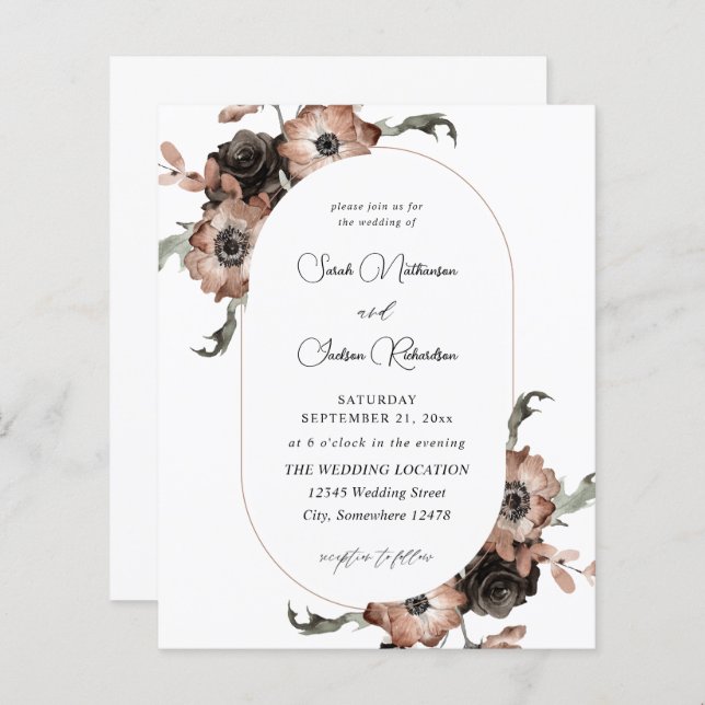 Budget Black & Natural Floral Wedding  (Front/Back)