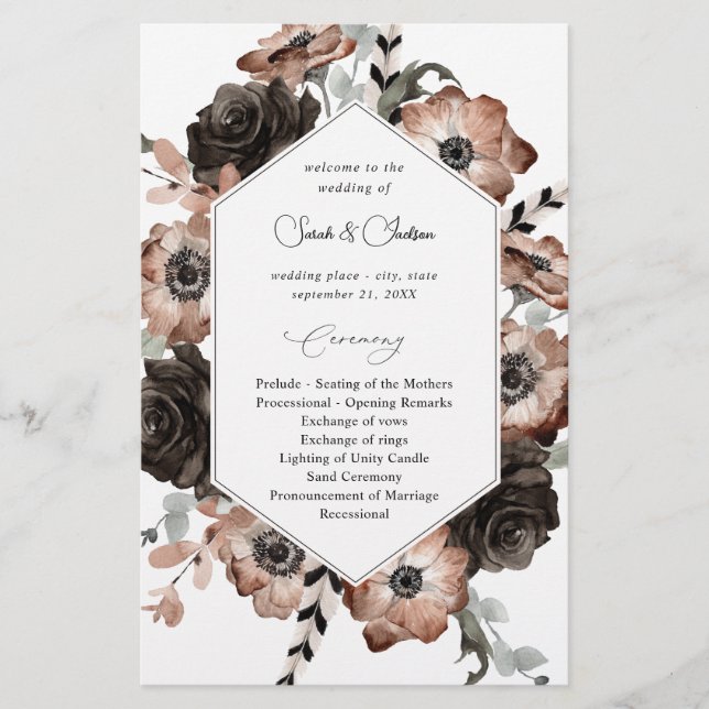 Budget Black &NaturalFloral Boho Wedding Program M (Front)