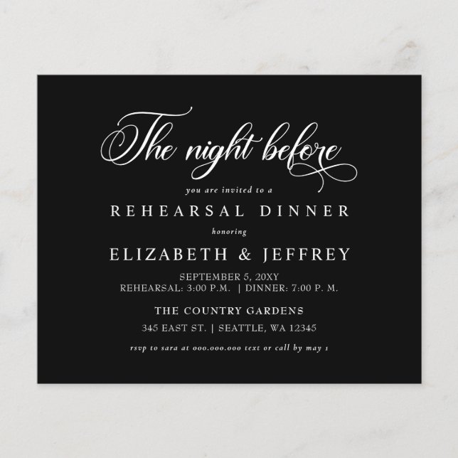 Budget Black Night Before Rehearsal Dinner invite (Front)