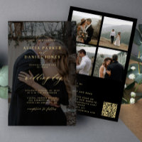 Budget black overlay photo QR code RSVP wedding
