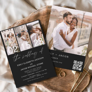 Budget Black Photo QR code Wedding Invitation