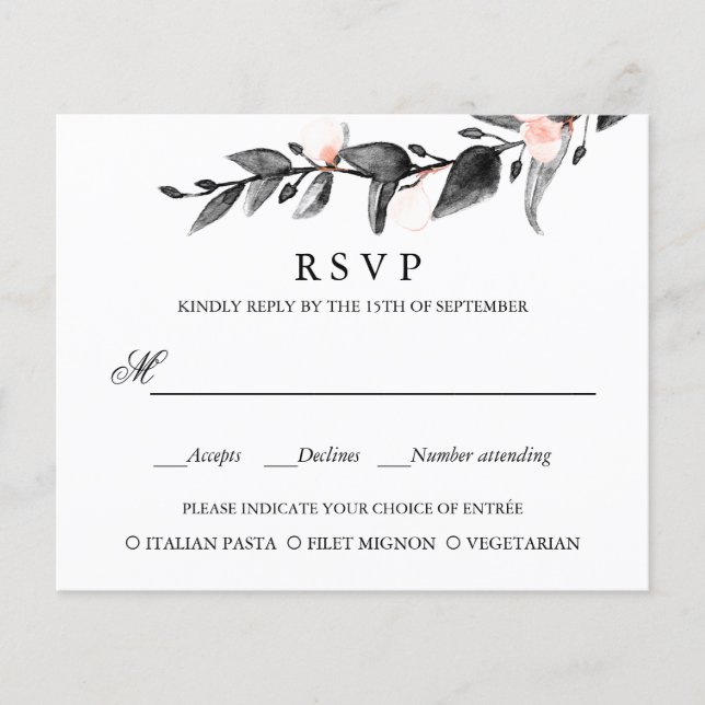 BUDGET BLACK PINK Bloom WEDDING RSVP MEAL CHOICE (Front)