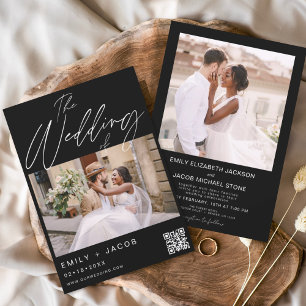 Budget Black QR Code Photo Wedding Invitation Flyer