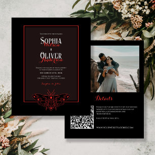 Budget Black&Red Gothic QR code Wedding Invite