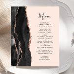 Budget Black Rose Gold Agate Blush Wedding Menu<br><div class="desc">The left-hand edge of this elegant modern wedding invitation features a black watercolor agate border trimmed with faux rose gold glitter. The customizable text combines slate black handwriting script and copperplate fonts on a blush pink background. The reverse side features a matching black and rose gold agate design.</div>