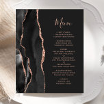 Budget Black Rose Gold Agate Dark Wedding Menu<br><div class="desc">The left-hand edge of this elegant modern wedding invitation features a black watercolor agate border trimmed with faux rose gold glitter. The customizable text combines rose pink handwriting script and copperplate fonts on an off-black background. The reverse side features a matching black and rose gold agate design.</div>