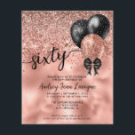 Budget Black Rose Gold Balloon Bow 60th Birthday<br><div class="desc">Modern Elegant Glam Black Pink Rose Gold Glitter Sparkle Confetti Ribbon Bow Balloon 60th Birthday Invitation</div>