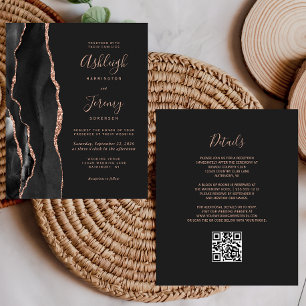 Budget Black Rose Gold Dark QR Code Wedding Invite