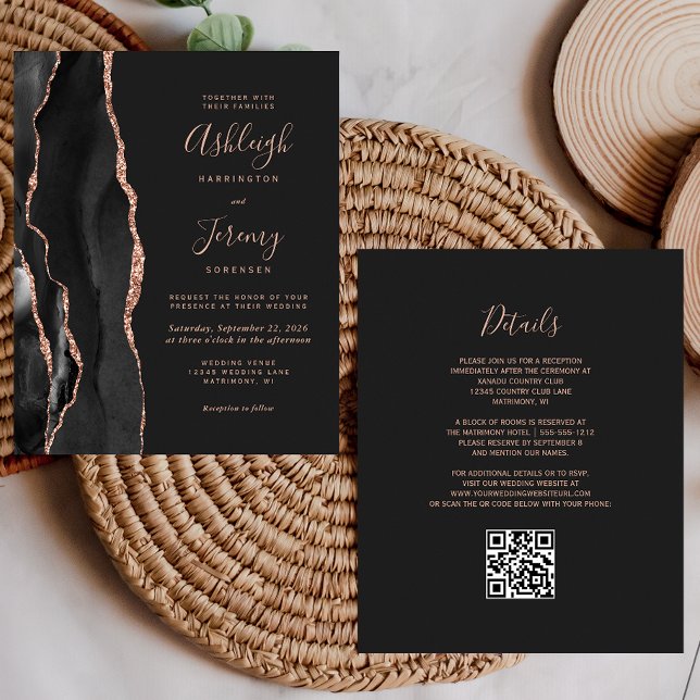 Budget Black Rose Gold Dark QR Code Wedding Invite (Creator Uploaded)