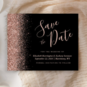Budget Black Rose Gold Glitter Save the Date