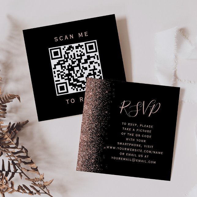 Budget Black Rose Gold Wedding QR Code RSVP Enclosure Card (Creator Uploaded)