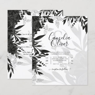 BUDGET Black Roses Elegant White Wedding Invite