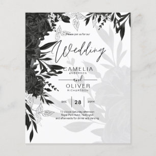 BUDGET Black Roses Elegant White Wedding Invite Flyer
