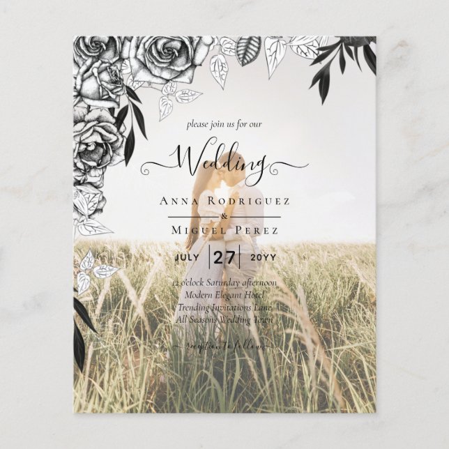 Budget Black Roses PHOTO OVERLAY Wedding Invite (Front)