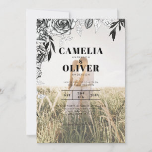 Budget Black Roses PHOTO OVERLAY Wedding Invite