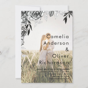Budget Black Roses PHOTO OVERLAY Wedding Invite