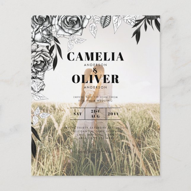 Budget Black Roses PHOTO OVERLAY Wedding Invite Flyer (Front)