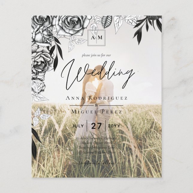 Budget Black Roses PHOTO OVERLAY Wedding Invite Flyer (Front)