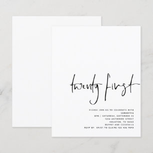 Budget Black Script White 21st Birthday Invite 