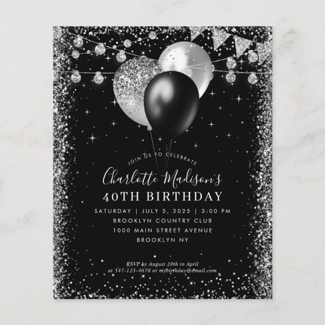 Budget Black Silver Glitter Balloon Light Birthday (Front)