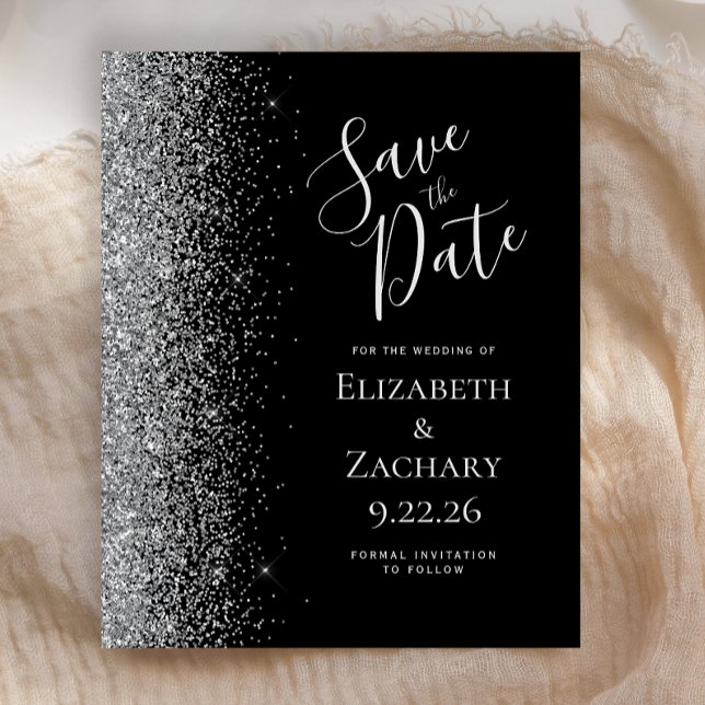 Budget Black Silver Glitter Edge Save the Date (Creator Uploaded)
