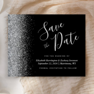 Budget Black Silver Glitter Wedding Save the Date