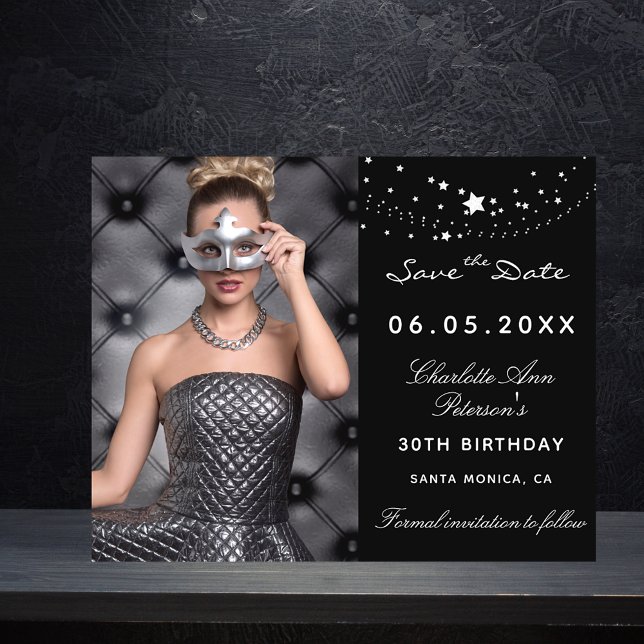 Budget black silver photo birthday Save the Date (Creator Uploaded)