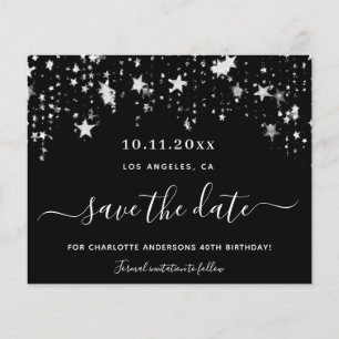 Budget black silver stars birthday save the date