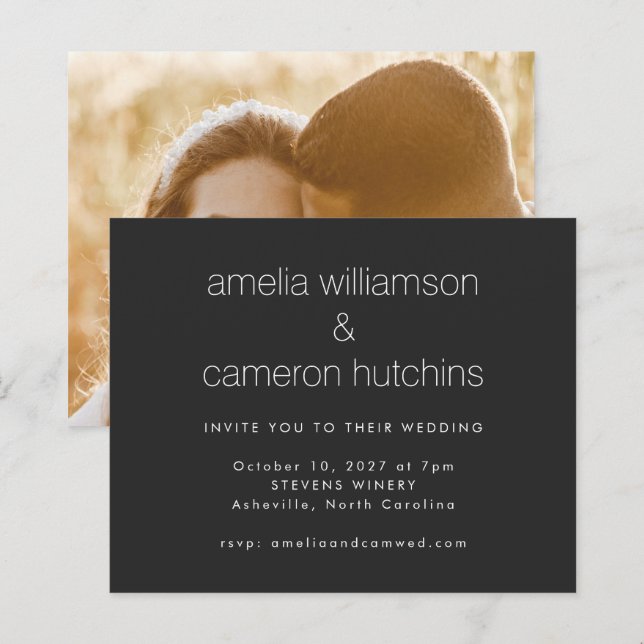 Budget Black Simple Photo Wedding Invitation (Front/Back)