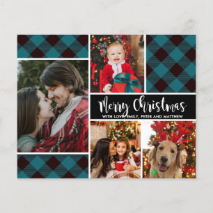 Budget Black Teal Buffalo Plaid Christmas Card