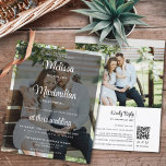 Budget black transparent 2 photo QR Code RSVP<br><div class="desc">A modern and trendy all-in-one photo wedding invitation displaying your wedding information over one of your favourite pictures with a black transparent overlay and accented by an elegant white script, but with one eye on the budget. Easily customizable with your wedding ceremony details in white for a romantic yet modern...</div>