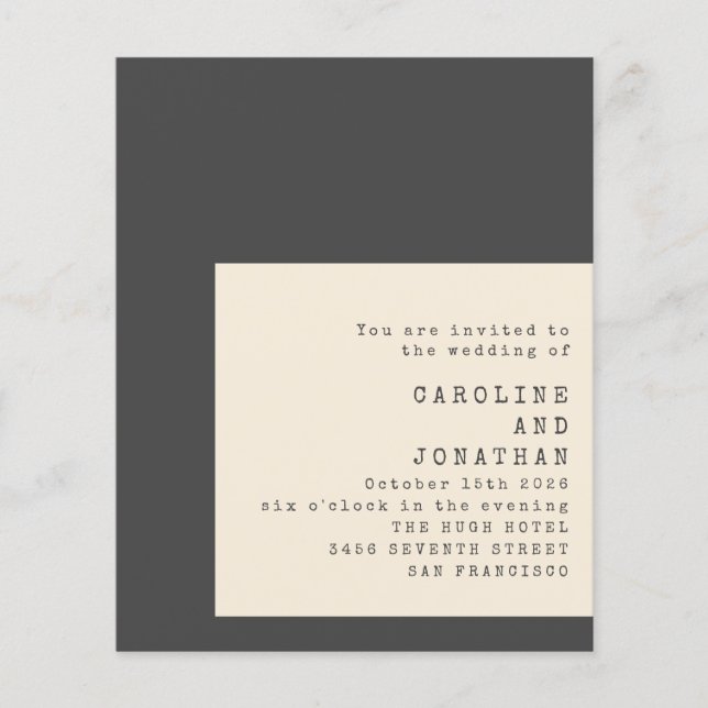 Budget Black Typewriter Typography Wedding Invite (Front)