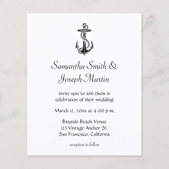 Budget Black Vintage Anchor Wedding Invitation (Front)