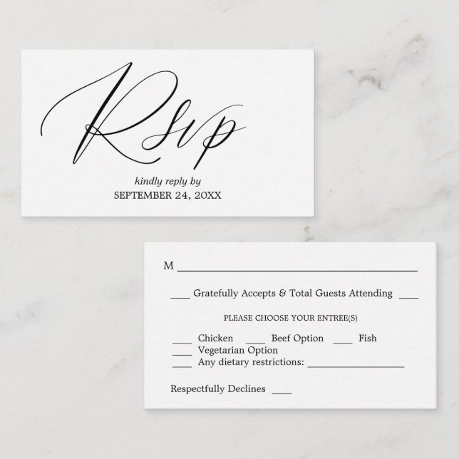 Budget Black & White 2-3 Calligraphy SM Meal RSVP Enclosure Card (Front/Back)