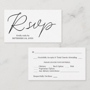 Budget Black & White Calligraphy 3 RSVP with Meal Enclosure Card