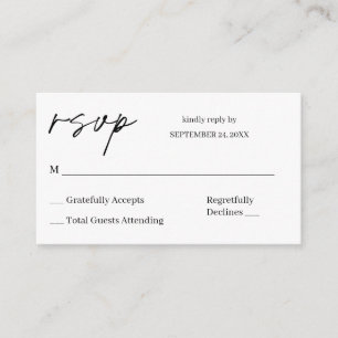Budget Black & White Calligraphy 8 RSVP no Meal Enclosure Card
