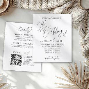 Budget Black & White Calligraphy QR Code Wedding