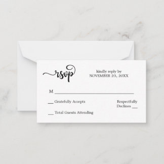 Budget Black & White Calligraphy RSVP no Meal Card